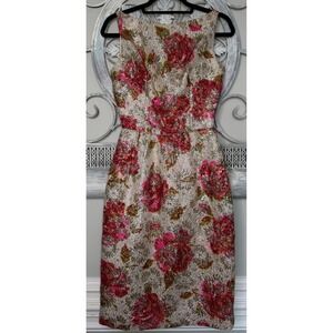 Jay Herbert California Vintage 1950s‎ Gold Brocade Pink Floral Cocktail Dress XS